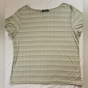 Style & Co. Womens Green And White Striped Short Sleeve Crewneck Top Size XL